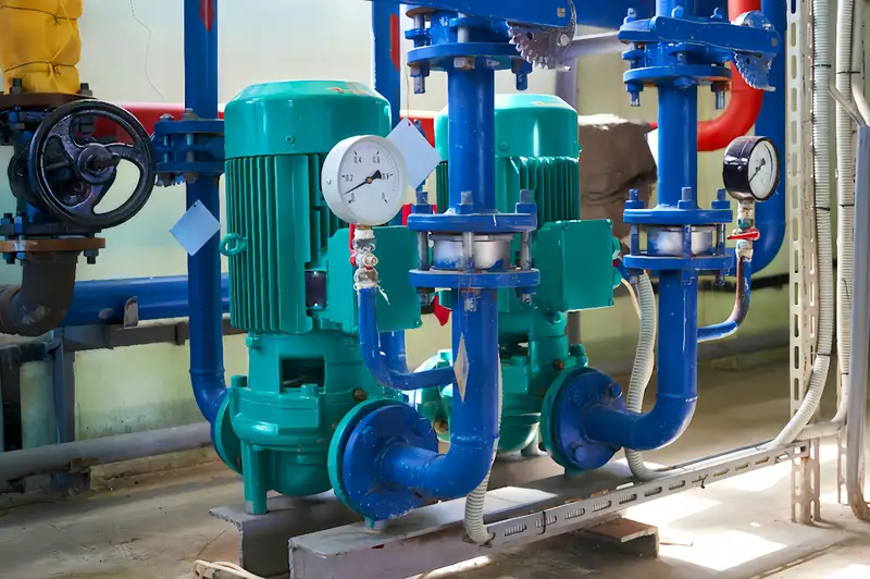 Bombas, válvulas y manómetros de un grupo de presión de agua